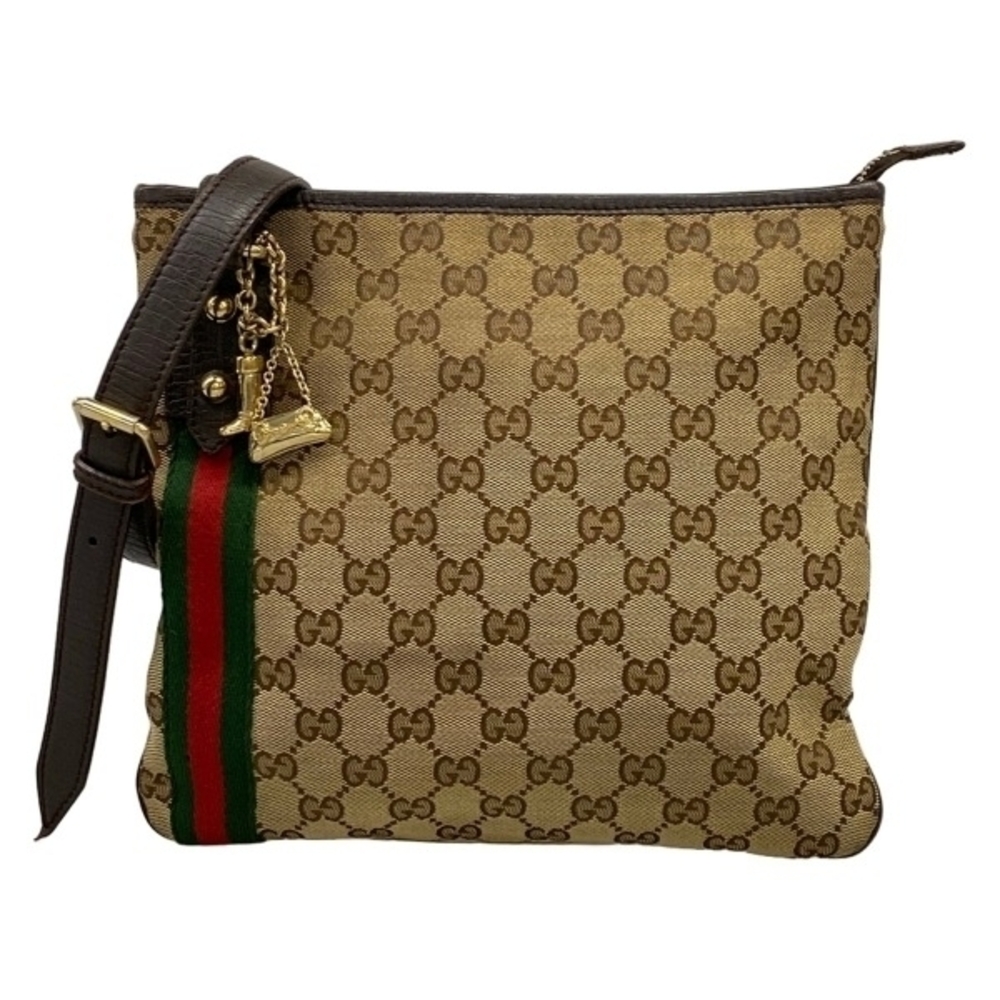 Gucci Shoulder Bag GG Sherry Web Leather Beige Dark Brown Multi